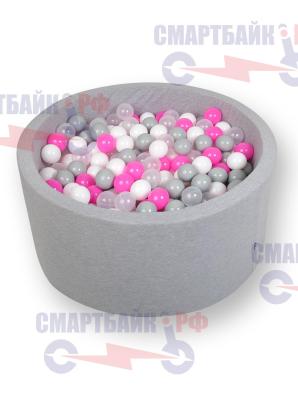 Сухой игровой бассейн Розовый праздник высота 40см. с 200 шарами в комплекте: серый, бел, прозр., розов.