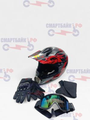 Бронешлем мотоциклетный Suborbox (Размер M), комплект 4 в 1, красный