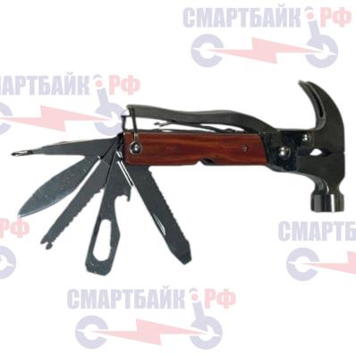 Мультитул складной (молоток, гвоздодер, плоскогубцы, кусачки, нож, пила, отвертка) рукоять дерево