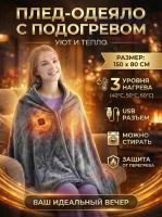 Одеяло мантия с подогревом от powerbank, 3 режима, серый
