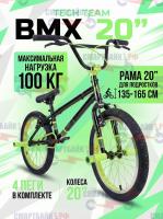 Велосипед подростковый двухколесный трюковой Tech Team BMX Fox 20" зеленый