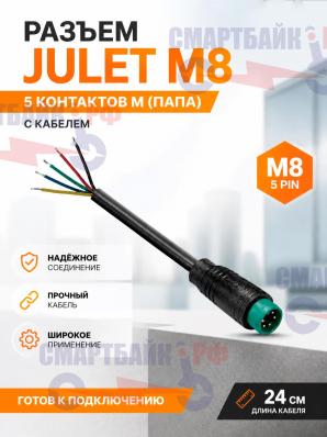 Разъем JULET M8 5 контактов M (Папа) с кабелем 24см