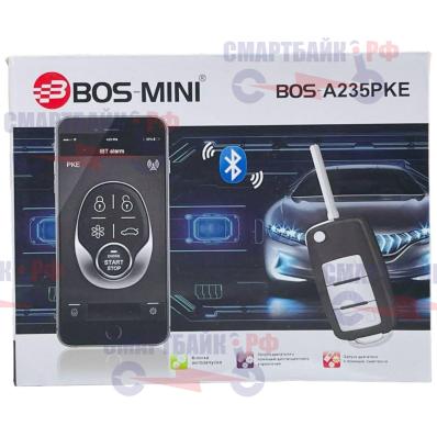 Автомобильная сигнализация c автозапуском Bos-Mini A235PKE с откидным ключом с односторонней связью и Кнопкой Старт-Стоп двигателя